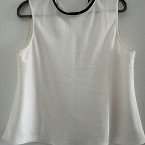 J. Crew White Sleeveless Shell Top with Black Neck Trim